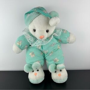 Best Made Toys Teddy Bear 17” Green Polka Dot Pyjamas Hat Bunny Slippers Plush